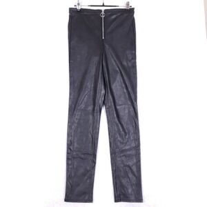 H&M Divided Faux Leather Pants 8 Black High Waisted Ring Zip Skinny Leggings